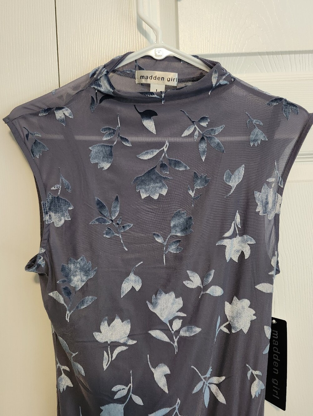Madden Girl Gray Floral Midi Dress with Light Blue Blooms